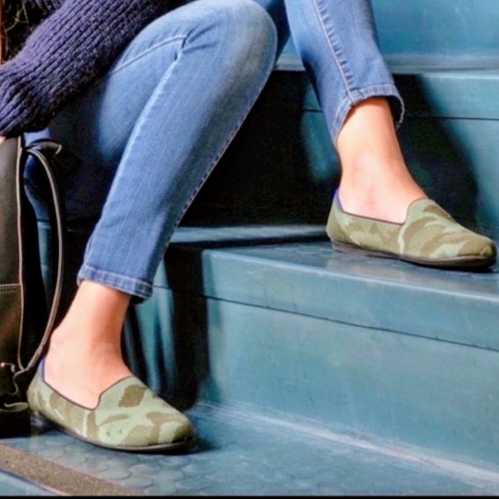 Rothy's Olive Green Camo Slip-On Flats